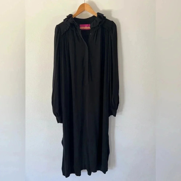 Heidi Merrick Collection Wightman Kaftan Black Long Sleeve Midi Dress Size Large - Picture 2 of 12